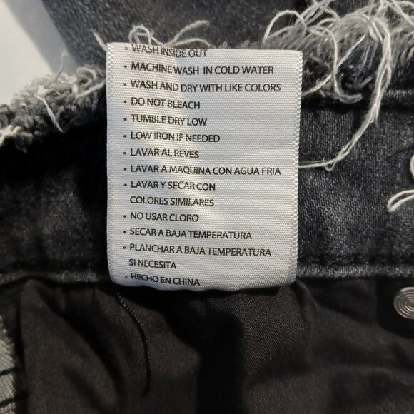 KanCan Women's 27 Distressed Black Raw Hem/Waist Denim Tapered-Leg Jeans - Picture 12 of 13